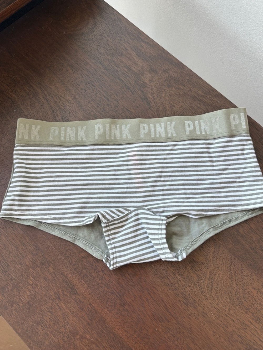 Victoria’s Secret PINK Boyshort Panty Small Striped Good Vibes Logo Low Rise